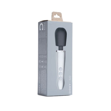 The Doxy Go - Brushed Metal with its accessories, emphasizing the sophistication of the doxy mini wand.